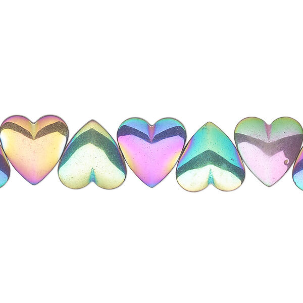 Bead, electroplated Hemalyke™ (manmade), rainbow, 10mm side-drilled heart. Sold per 16-inch strand. image number 0