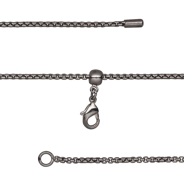 Chain, silicone and black-finished brass, 1.4mm square rolo, adjustable from 16 to 23-1/2 inches with lobster claw clasp and adjustable slider bead. Sold individually. image number 0