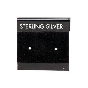 Earring card, flocked plastic, black and silver, 1x1-inch square with "STERLING SILVER." Sold per pkg of 100.