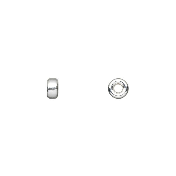 Bead, sterling silver, 5x3mm smooth flat rondelle. Sold per pkg of 4. image number 0