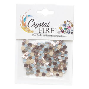 Flat back mix 1pkg144 light grey opal / opal / ivory cream opal, Crystal FIRE&reg;, 3-4.80mm hotfix framed round SS12 / SS16 / SS20
