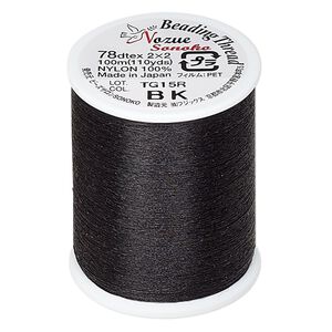 Thread, Nozue Sonoko, nylon, black, 0.29mm diameter, 8-pound test. Sold per 110-yard spool.
