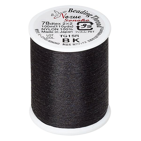 Thread, Nozue Sonoko, nylon, black, 0.29mm diameter, 8-pound test. Sold per 110-yard spool. image number 0