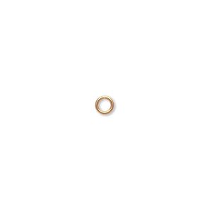 Jump ring, gold-plated brass, 4mm round, 2.4mm inside diameter, 20 gauge. Sold per pkg of 500.