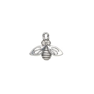 Charm, sterling silver, 15.5 x 11.5mm single-sided cutout bee. Sold individually.