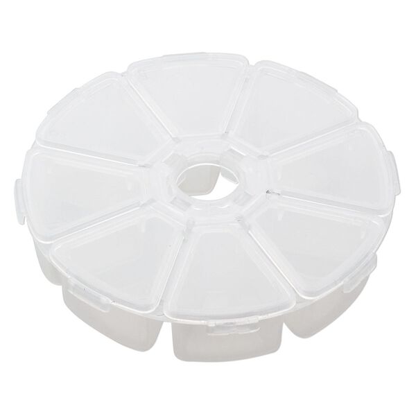 Organizer, clear plastic, 4x1 inches with 3/4 inch center hole, round with 8 compartments. Sold individually. image number 2