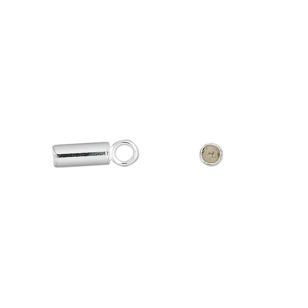 Cord end, glue-in, sterling silver, 8x3mm cylinder, 2.5mm inside diameter. Sold per pkg of 4. image number 0