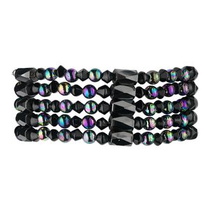 Bracelet, Hemalyke&trade; (man-made) and acrylic, rainbow and silver, 34-inch continuous loop. Sold individually.