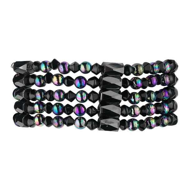 Bracelet, Hemalyke&trade; (man-made) and acrylic, rainbow and silver, 34-inch continuous loop. Sold individually. image number 0