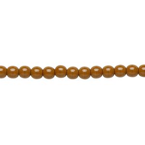 Bead, Preciosa, Czech glass druk, opaque brown, 4mm round with 0.8-1mm hole. Sold per 15-1/2" to 16" strand.