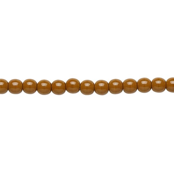 Bead, Preciosa, Czech glass druk, opaque brown, 4mm round with 0.8-1mm hole. Sold per 15-1/2" to 16" strand. image number 0