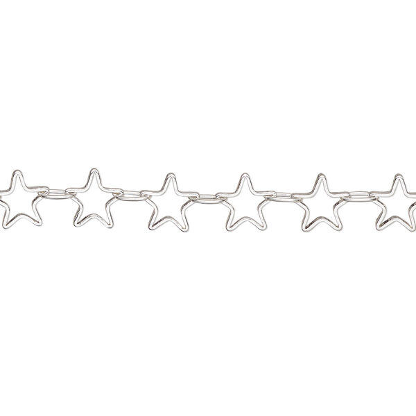 Chain, silver-plated brass, 6.5mm open star. Sold per pkg of 5 feet. image number 0