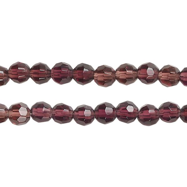 Bead, glass, translucent dark plum, 5mm faceted round. Sold per pkg of (2) 12-inch strand, approximately 160 beads. image number 0