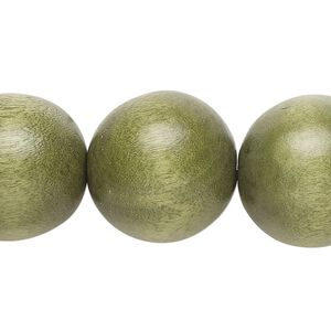 Bead, Taiwanese cheesewood (dyed / waxed), light forest green, 19-20mm round. Sold per 15-1/2" to 16" strand.