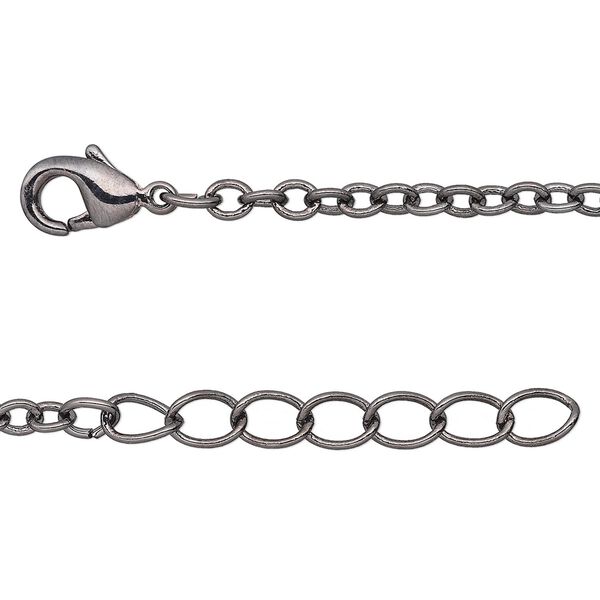 Chain, gunmetal-plated brass, 2.5mm cable, 18 inches with 1-1/4 inch extender chain and lobster claw clasp. Sold per pkg of 4. image number 0