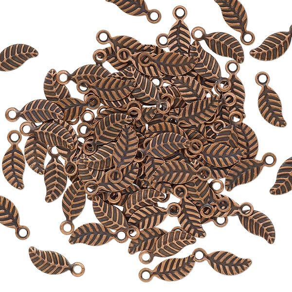 Charm, antique copper-plated brass, 7x3.5mm double-sided leaf. Sold per pkg of 100. image number 0