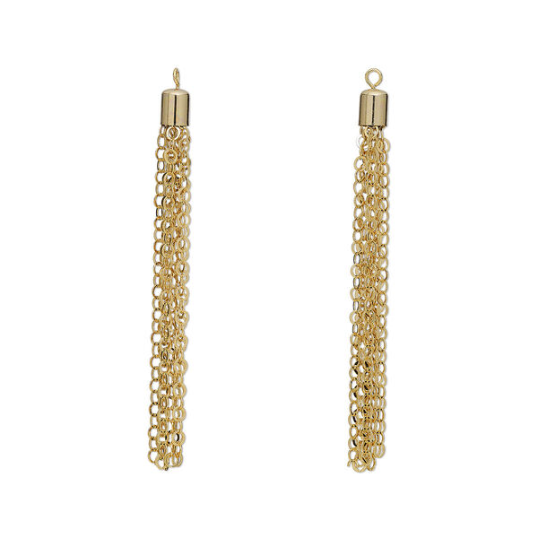 Focal, gold-finished brass, 3 x 1/4 inch tassel with rolo chain. Sold per pkg of 2. image number 0