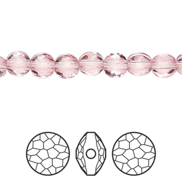 Bead 4pk light rose, Crystal Passions® 6mm puffed round 5034 image number 0