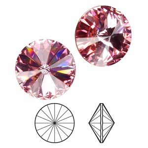 Chaton 2pk rose foil back, Crystal Passions® 18mm rivoli 1122