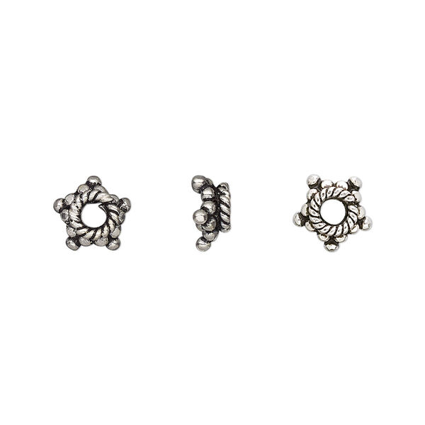 Bead cap, antiqued sterling silver, 8x3.5mm star, fits 7-9mm bead. Sold per pkg of 12. image number 0