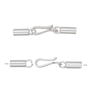 Clasp hook&eye 1pkg1 sterling silver, 30x4mm / fits 2.6mm cord, 1-strand