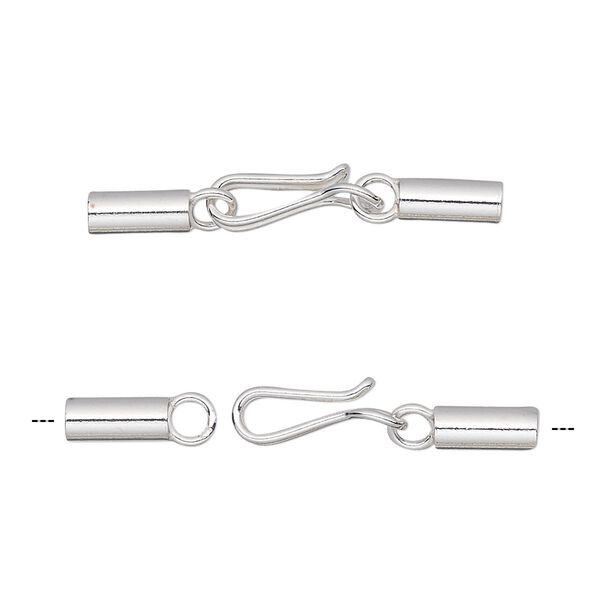 Clasp, hook-and-eye, sterling silver, 30x4mm with cord ends, 2.6mm inside diameter. Sold individually. image number 0