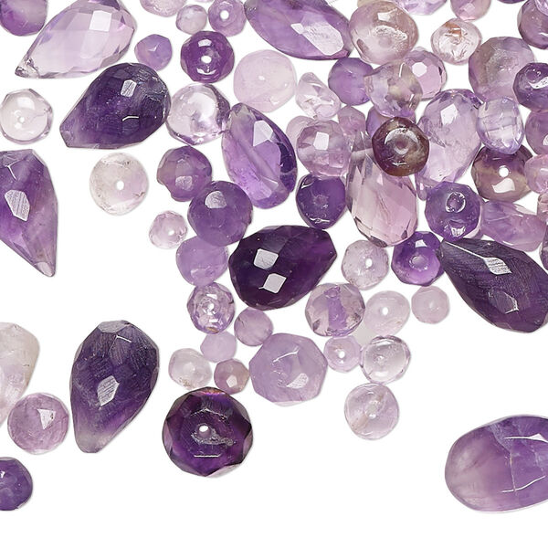 Amethyst 1pkg1, hand-cut top-drilled / center-drilled faceted mixed shapes bead natural B- grade, 1 oz mix 4x3mm-12x9mm image number 0