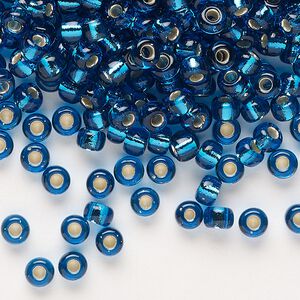 Seed bead, Miyuki, glass, pkg/25g, #6 rocaille, transparent silver-lined Capri blue (RR-25).
