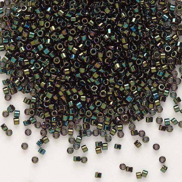 Seed bead, Delica®, glass, pkg/250g, #11 round, opaque metallic iris forest green (DB-0003). image number 0