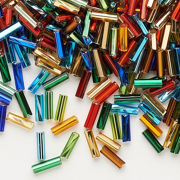 Bead mix 1/4 lb pk mixed colors Preciosa Ornela Czech glass bugle bead, 8x2mm tube image number 0