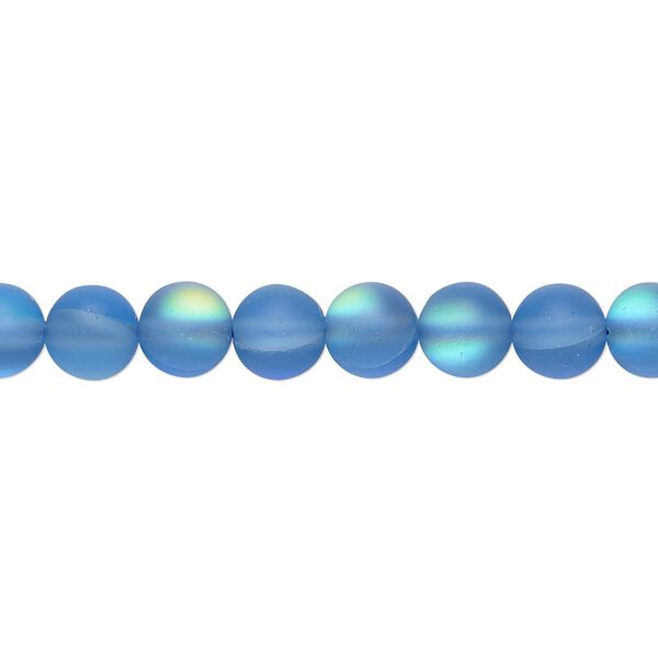 Bead, iridescent glass, translucent matte blue, 6mm round. Sold per 15-1/2" to 16" strand. image number 0