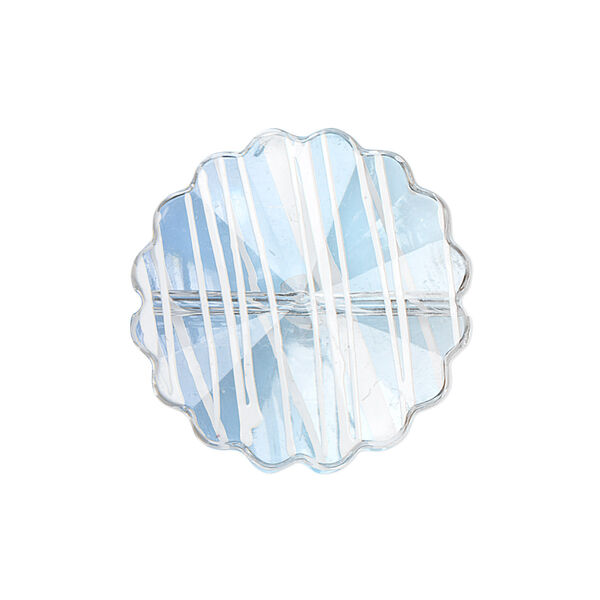 Bead, acrylic, semitransparent clear and white, 25mm faceted round flower with painted line design. Sold per pkg of 48. image number 0
