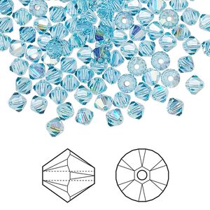 Bead 48pk aquamarine AB, Crystal Passions® 4mm bicone 5328