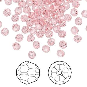Bead 144pk light rose, Crystal Passions® 4mm round 5000