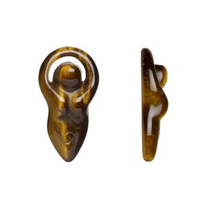 Tigereye 1pkg1, hand-cut undrilled 1-sided goddess component natural 24x12mm-26x13mm