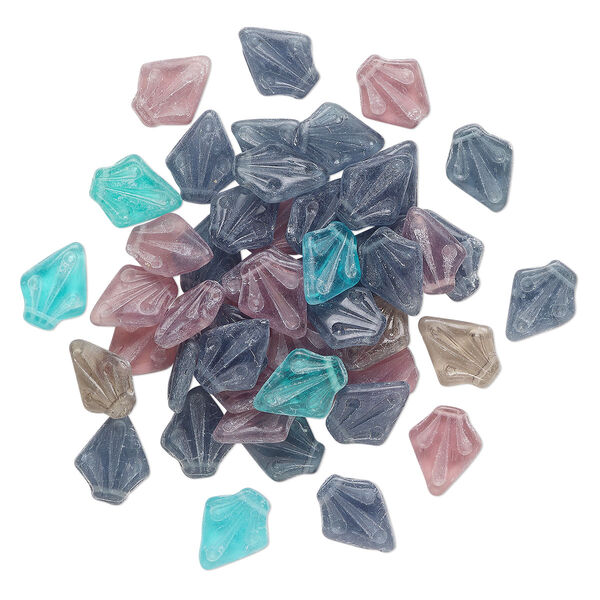 Bead mix, glass, translucent aqua blue / purple / blue-grey, 18x14mm-19x15mm textured kite. Sold per pkg of 50 beads. image number 0