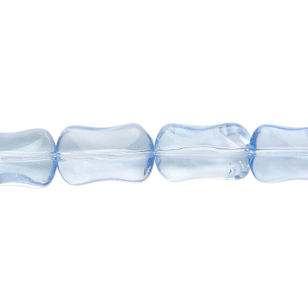 Bead, glass, transparent medium blue, 14x9mm pinched rectangle. Sold per 13-inch strand, approximately 20 beads. image number 0