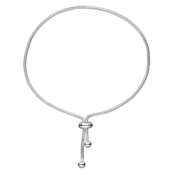 Chain, sterling silver and silicone, 1.4mm round snake, adjustable from 6-9 inches with 8x4mm adjustable slider rondelle. Sold individually. image number 0