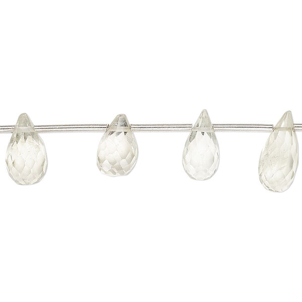 Green quartz 1pkg16, hand-cut top-drilled faceted teardrop bead 7x5mm-12x6mm image number 0