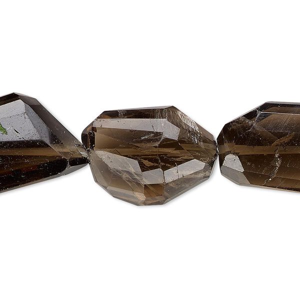 Bead, smoky quartz (heated / irradiated), medium to dark, small to large hand-faceted flat nugget, Mohs hardness 7. Sold per 6-inch strand. image number 0