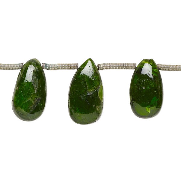 Bead, chrome diopside (dyed), 9x6mm-16x9mm graduated hand-cut top-drilled puffed teardrop with 0.4-1.4mm hole, C+ grade, Mohs hardness 5-1/2 to 6. Sold per pkg of 16. image number 0