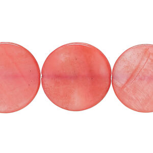 Mother-of-pearl shell 1pkg1, puffed flat round bead 15 inch dark pink 19-20mm