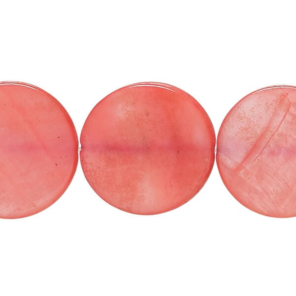Mother-of-pearl shell 1pkg1, puffed flat round bead 15 inch dark pink 19-20mm image number 0