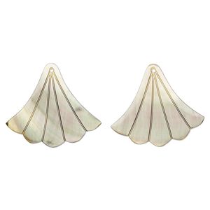 Focal, black lip shell (natural), 33x29mm hand-cut top-drilled single-sided carved fan, Mohs hardness 3-1/2. Sold per pkg of 2.