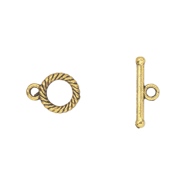 Clasp, toggle, antique gold-finished "pewter" (zinc-based alloy), 10mm double-sided round. Sold per pkg of 20. image number 0