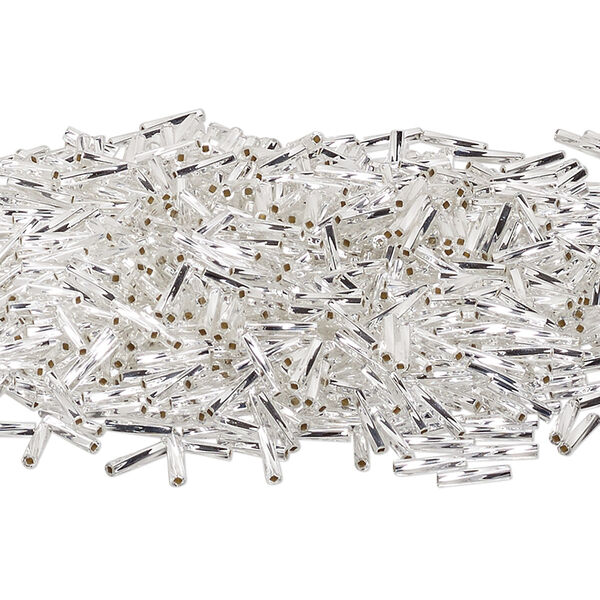 Bead, Miyuki, bugle bead, glass, pkg/250 g, 9x2mm center-drilled twisted, silver-lined translucent crystal clear, (TW-1). image number 0