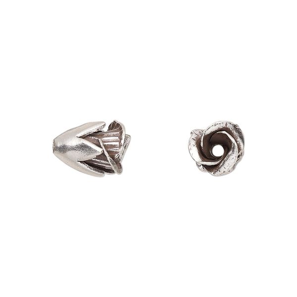 Bead, Hill Tribes, antiqued sterling silver, 12x6mm flower. Sold individually. image number 0