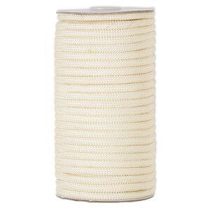 Cord, nylon, beige, 5mm braided. Sold per 60-foot spool.