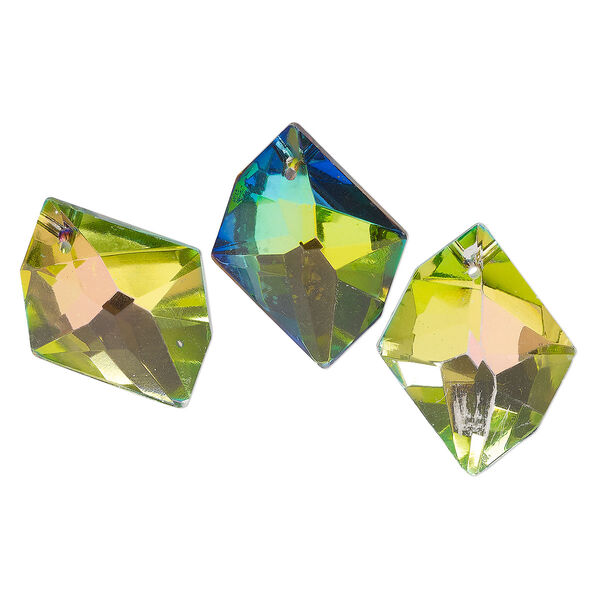 Focal, glass, transparent clear vitrail, foil back, 35x28mm faceted freeform. Sold per pkg of 3. image number 0