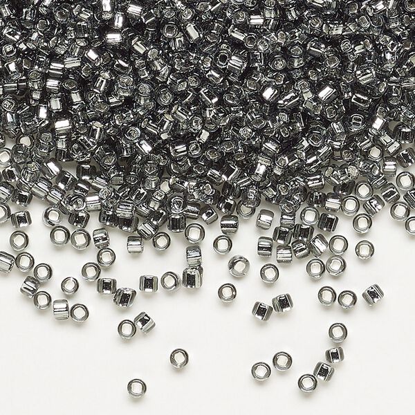 Seed bead, Dyna-Mites™, glass, pkg/40g, #11 round, transparent silver-lined gunmetal, (86:SR 11/0 SR). image number 0